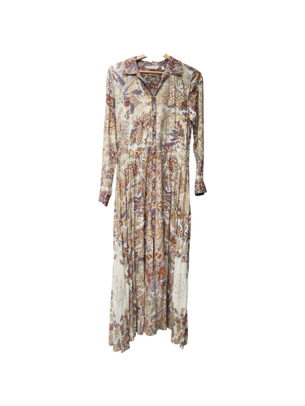 Soft Surroundings Boho Metallic Floral Maxi Collared Shirtdress Sz S - Picture 8 of 16